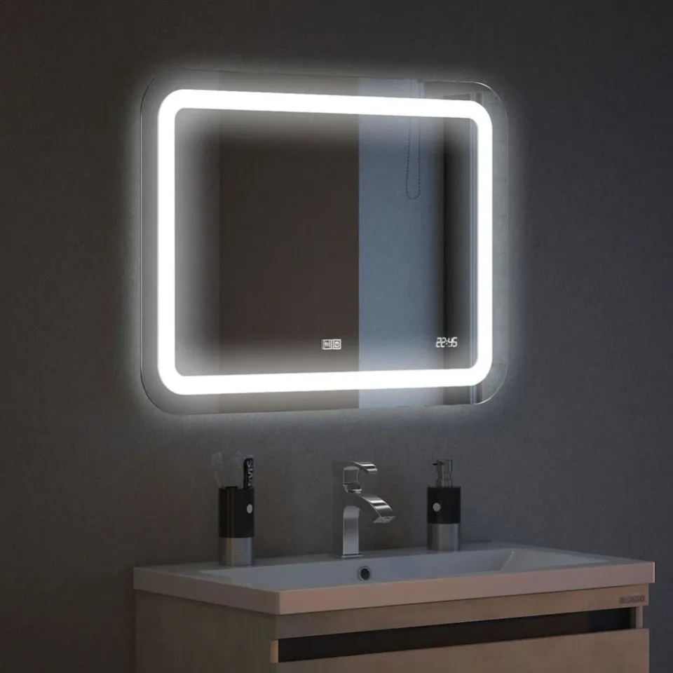 Зеркало Corozo Сиена 80 с Led-подсветкой, часами и функцией антизапотевания