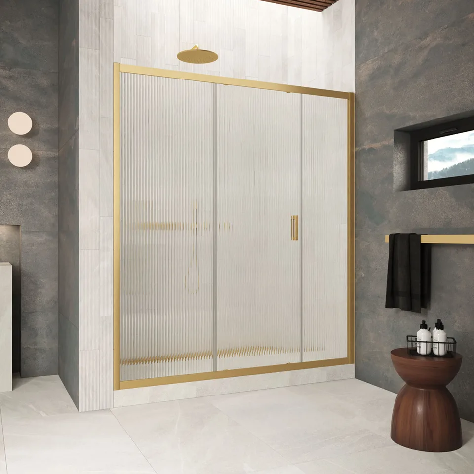 Душевая дверь Vegas-Glass ZP-F Protec 150×2000 см, золото матовое, стекло мору (moru)