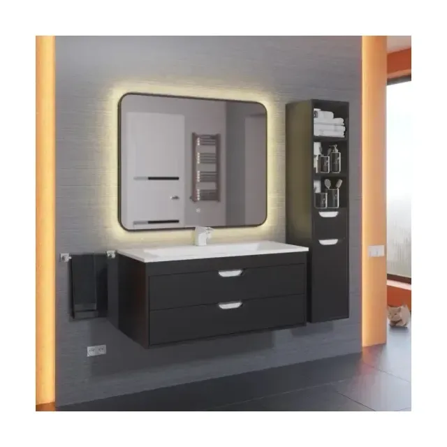 Зеркало Uperwood Modul 80*80 сенсорная кнопка, антизапотевание, черное, теплая подсветка