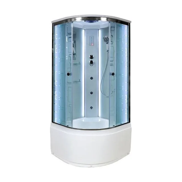 Душевая кабина AvaCan EM5011LED+GM 110x110 см, Угловая, высокий поддон, с крышей, с гидромассажем, с электрикой