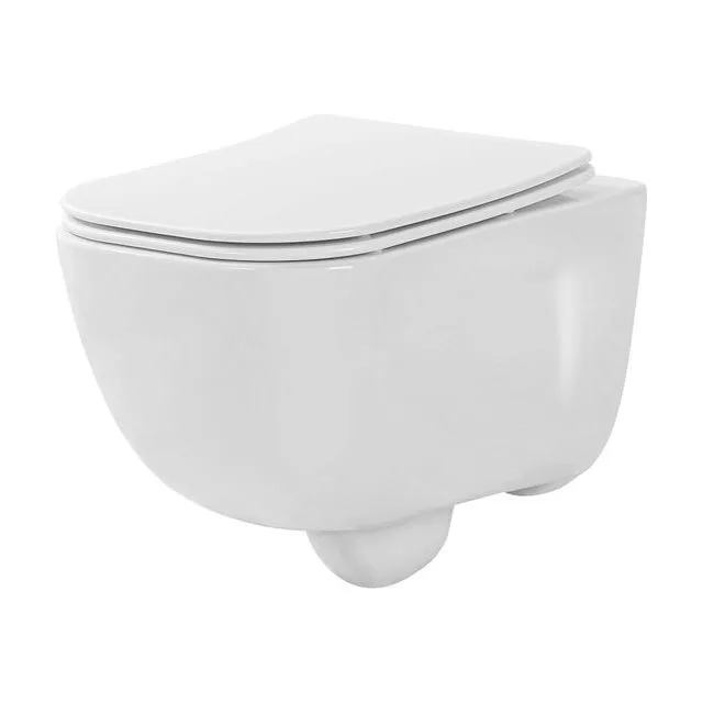 Унитаз подвесной с функцией биде безободковый фарфоровый AQUATEK ДИВА AQ2012B-00 510*350*360 мм, горизонтальный выпуск, тонкое сиденье из дюропласта с механизмом плавного закрывания, крепеж