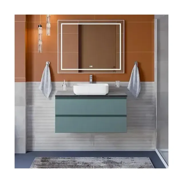 Комплект мебели BelBagno Крафт (Kraft) 100 голубой матовый со столешницей черный матовый мрамор