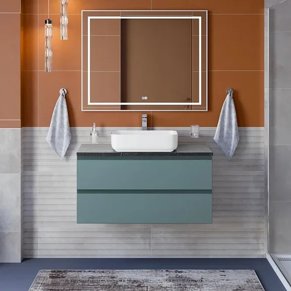 Комплект мебели BelBagno Крафт (Kraft) 100 голубой матовый со столешницей черный матовый мрамор