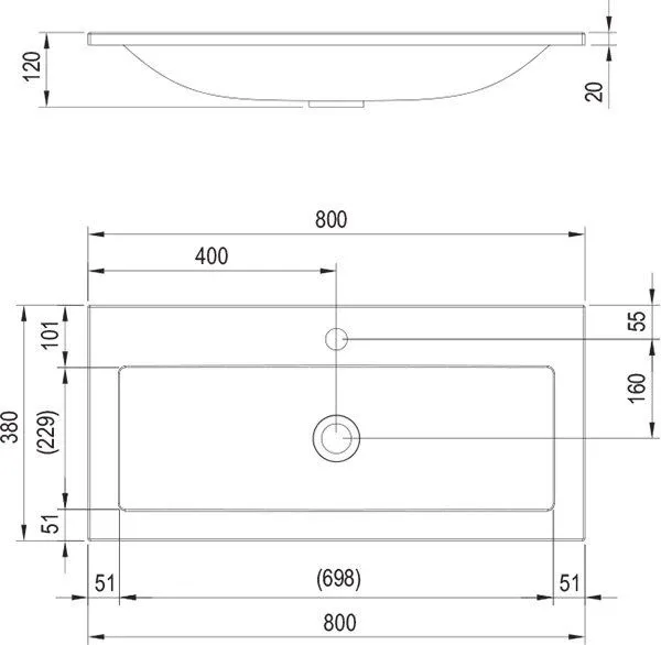Встраиваемая раковина Ravak Clear 80*38