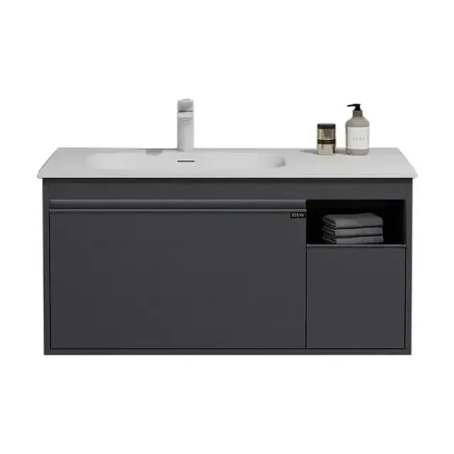 Тумба с раковиной Black & White Universe U910.1000 с подсветкой серая матовая