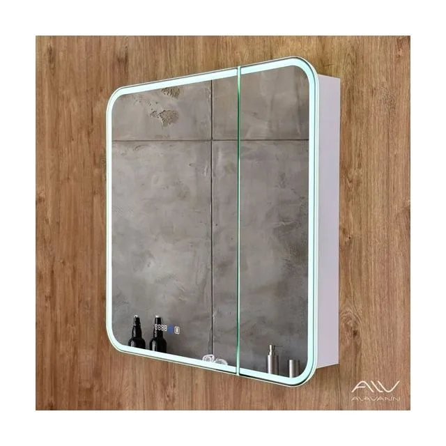 Зеркало-шкаф Лана Плюс 80x80 с подсветкой, часами и подогревом Alavann ALV0281003