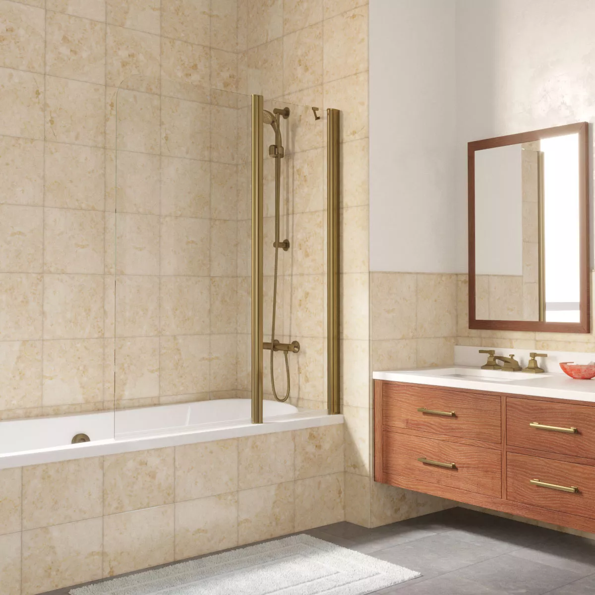 Шторка на ванную E2V LUX ST 125 05 crystalvision R, профиль бронза, стекло crystalvision
