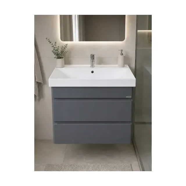Аквадом Тумба Бриони 70 см, подвесная, цвет графит, 2 ящика, с раковиной KERAMA MARAZZI Cubo