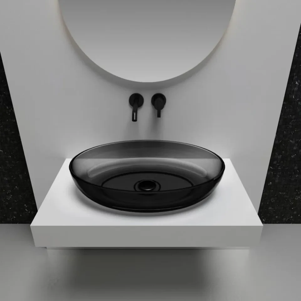 Накладная раковина прозрачная ABBER Kristall AT2801Onyx 60*40 черная