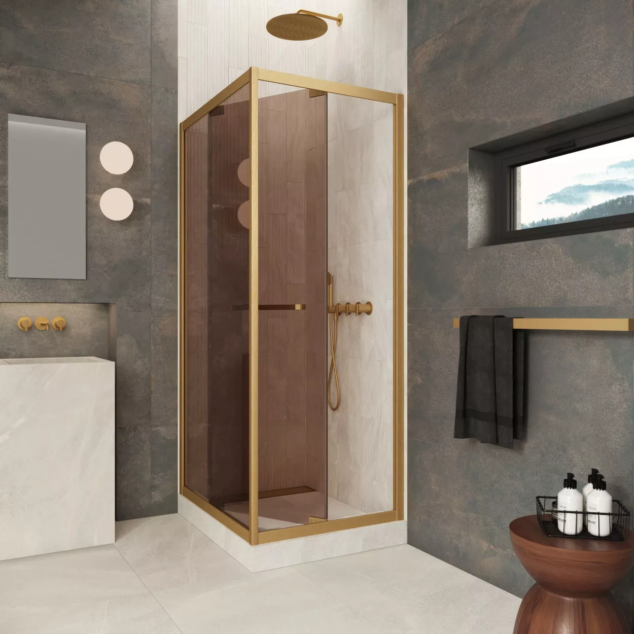 Душевой уголок Z+ZPV Inside 70*80 03 05 профиль золото матовое стекло бронза