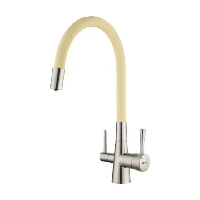 Смеситель Lemark Comfort LM3075BN-Beige для кухни с функцией подключения фильтра и гибким изливом никель/бежевый