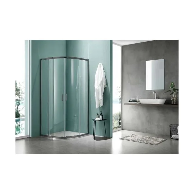 AQ ARI RO 09020GM Душевой уголок 1/4 круга, двери раздвижные 900x900x2000, профиль оружейная сталь, стекло прозрачное