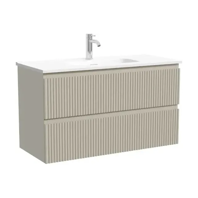 Тумба под раковину Sancos Сноб Р 390 (Snob R 390) SNR90/39CE 90 см подвесная универсальная 2 ящика бежевый матовый (beige soft)