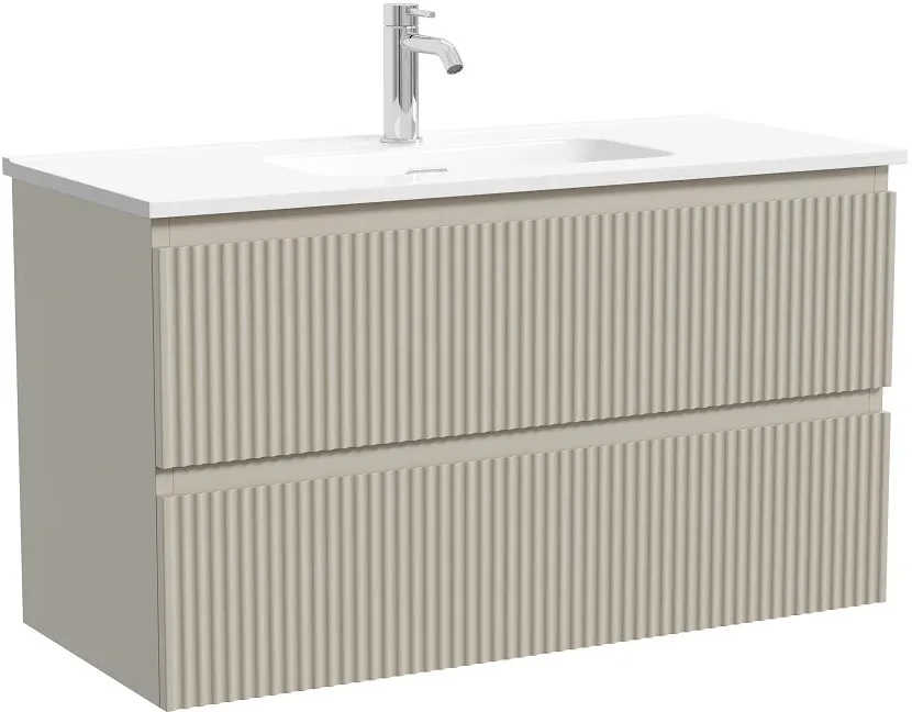 Тумба под раковину Sancos Сноб Р 390 (Snob R 390) SNR90/39CE 90 см подвесная универсальная 2 ящика бежевый матовый (beige soft)