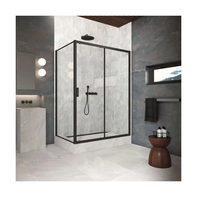Душевое ограждение Vegas-Glass ZP+ZPV Protec 145×95×200 см, чёрный матовый, стекло crystalvision