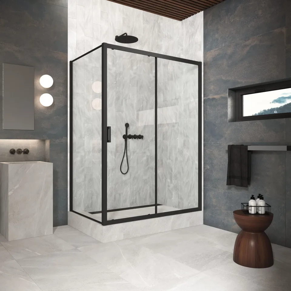 Душевое ограждение Vegas-Glass ZP+ZPV Protec 145×95×200 см, чёрный матовый, стекло crystalvision
