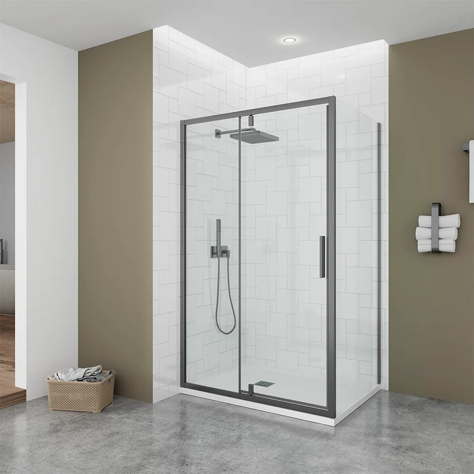 Боковая панель Veconi Ottimo SP GR, 800х1900 графит брашинг, стекло прозрачное