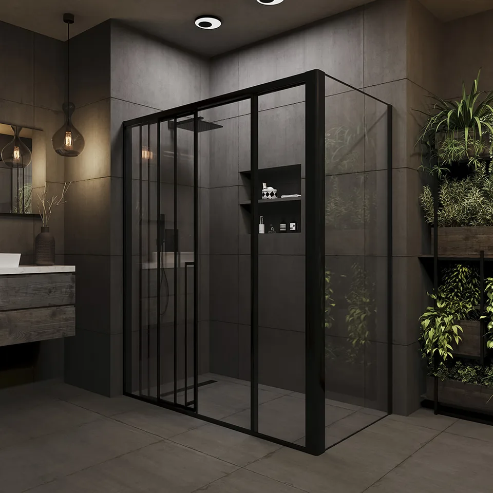 Боковая панель Veconi Premium Prato SP B, 900x2000, черный матовый, стекло прозрачное