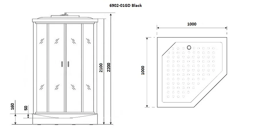 Душевая кабина Niagara Premium NG-6902-01GD BLACK (100х100х220) низкий поддон(16 см),черный,стекло тонированное,4 места