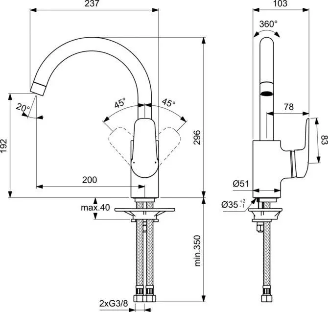 Смеситель Ideal Standard Ceraflex B1727AA для кухни