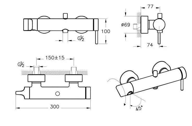 Смеситель Vitra Origin A4261936 для душа черный матовый