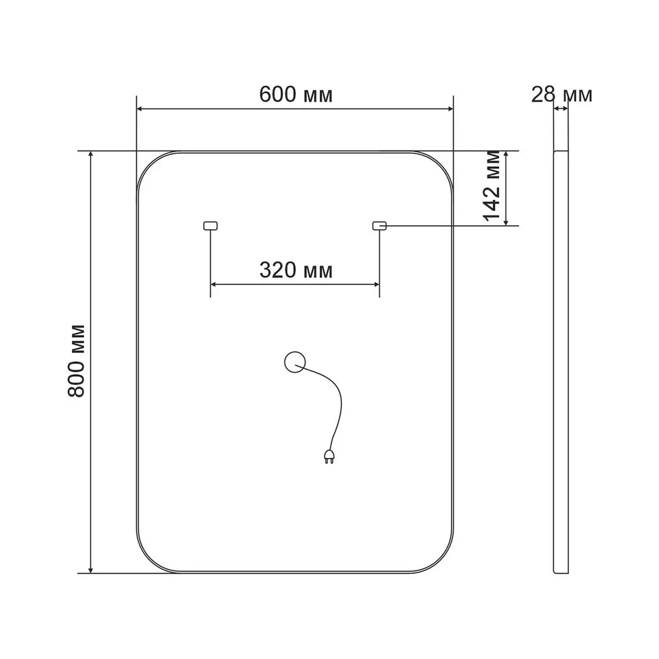 Зеркало с подсветкой VLM-2D600B 590×840 c сенсорным выключателем и диммером