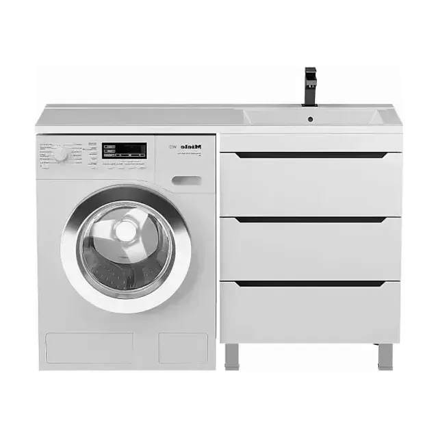 Тумба с раковиной Uperwood Tanos 120 белая/графит под стиральную машину 3 ящика, напольная R