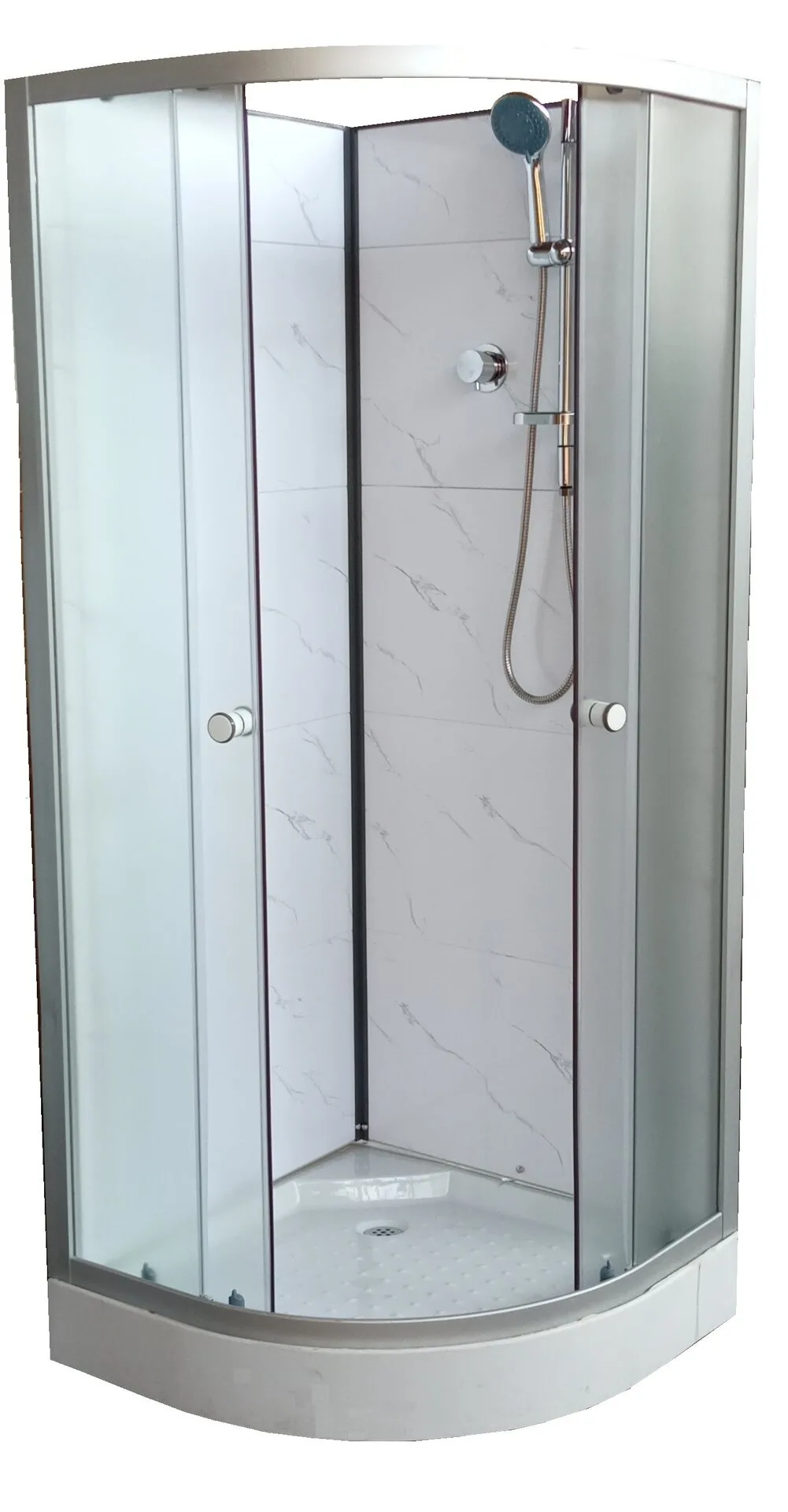 Душевая кабина без крыши AQUAPULSE 8513А 80х80х195 см. fabric white marbl (н/п, 1/4 круга) с пластиковой задней стенкой.