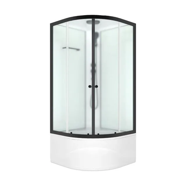 Душевая кабина Domani-Spa Delight Slim 99 high, высокий поддон, белые стенки, сатин-матированное стекло, графит профиль, Black accents, размер 90*90*218 см
