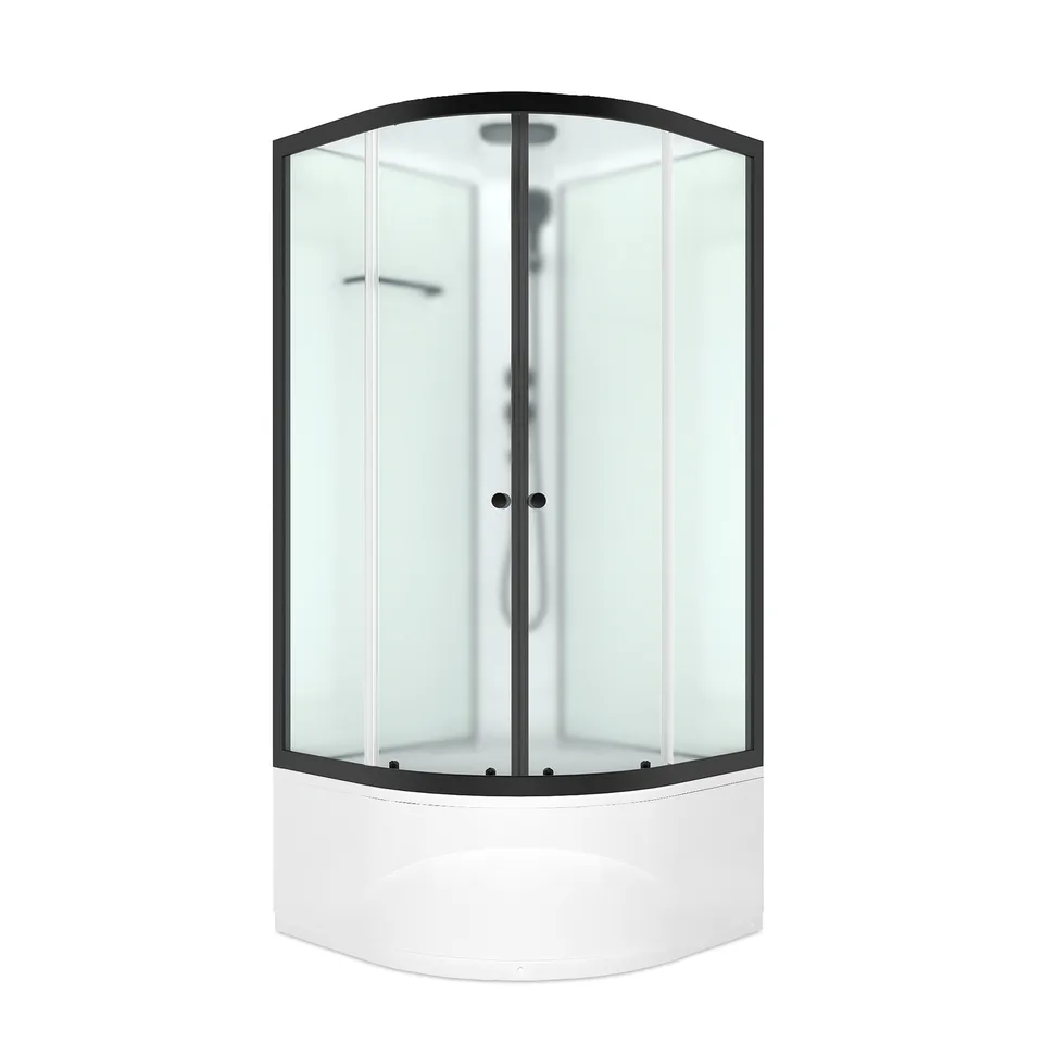 Душевая кабина Domani-Spa Delight Slim 99 high, высокий поддон, белые стенки, сатин-матированное стекло, графит профиль, Black accents, размер 90*90*218 см