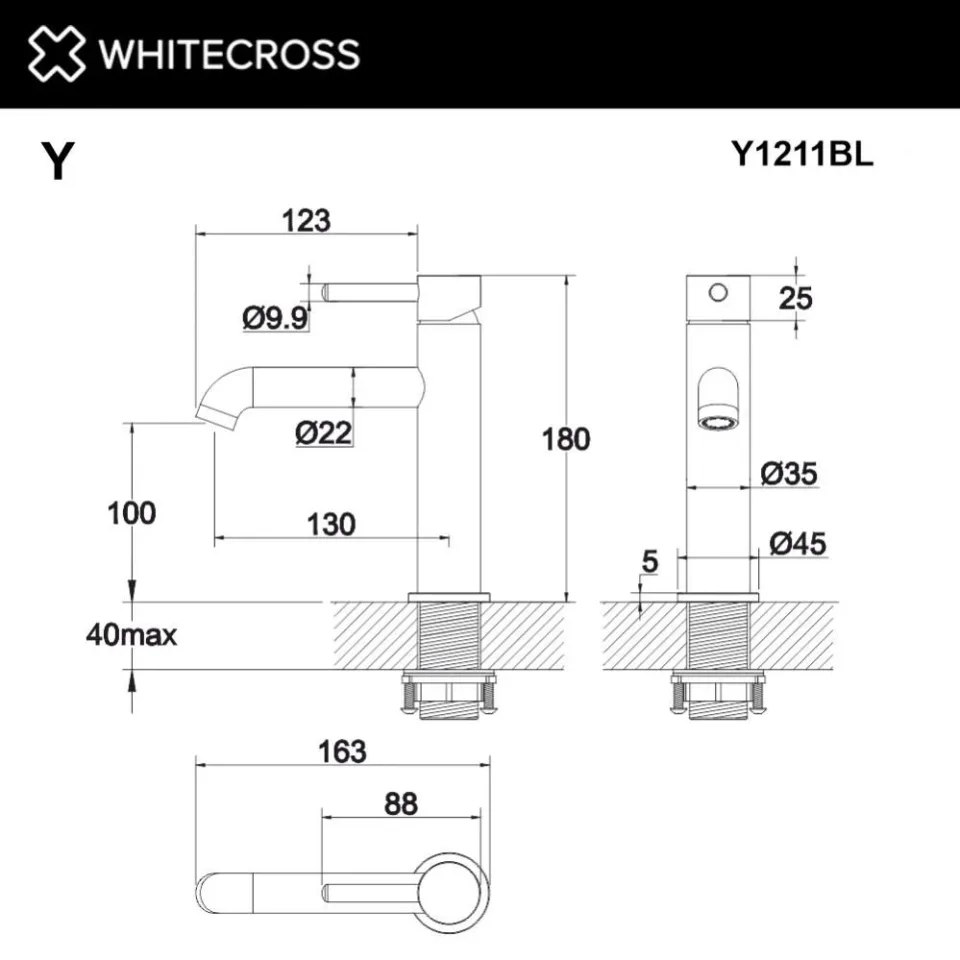 Смеситель Whitecross Y Black Y1211BL для раковины черный матовый