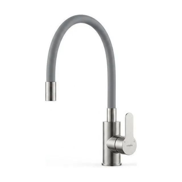 Смеситель для кухни AVRORA KITCHEN с гибким изливом, цвет нержавеющая сталь, цвет излива серый