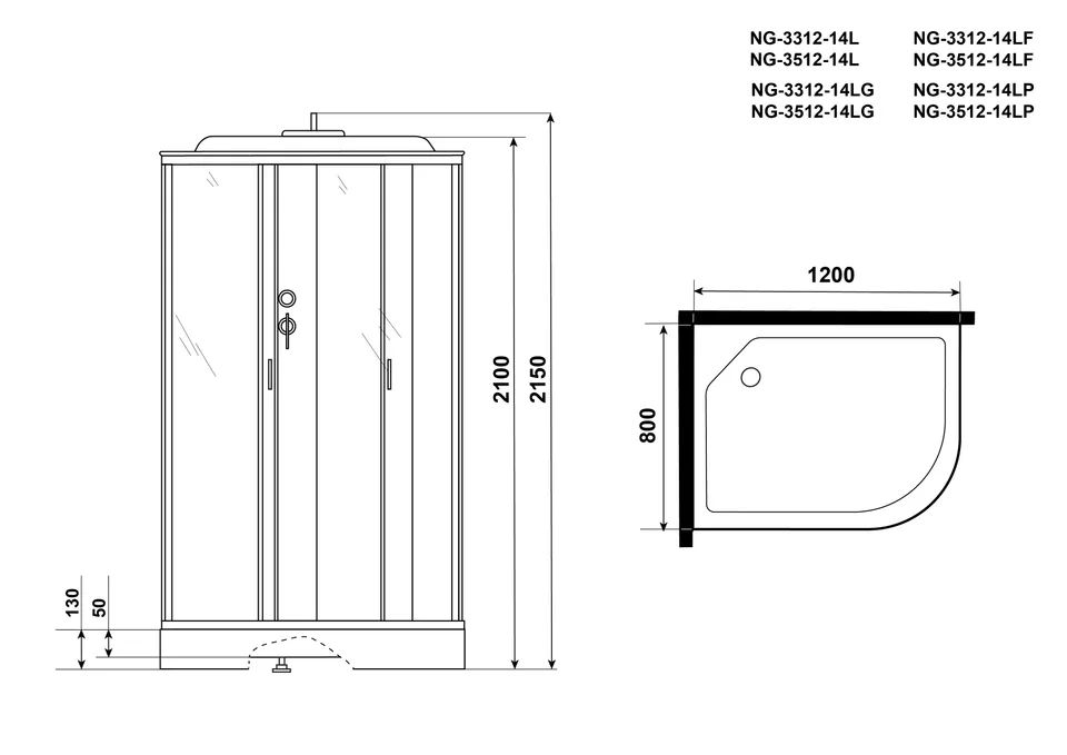Душевая кабина Niagara Classic NG-3312-14LG (120х80х215) низкий поддон(13см),стекло матовое,3 места