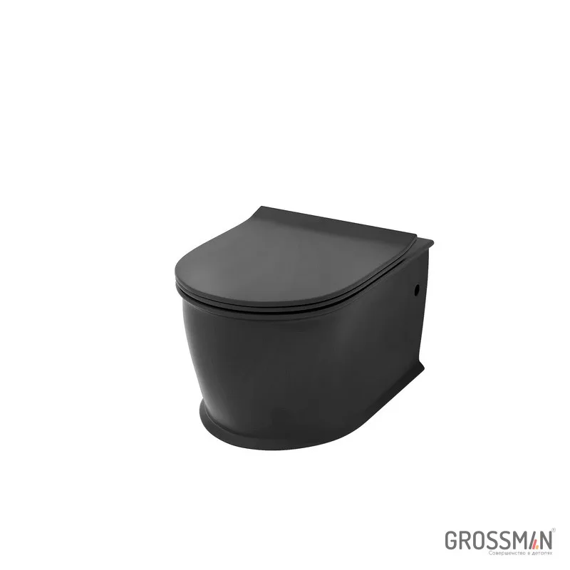 Унитаз подвесной Grossman Retro GR-4482BMS (545х370х360) безободковый,черный матовый с тонкой крышкой,микролифт