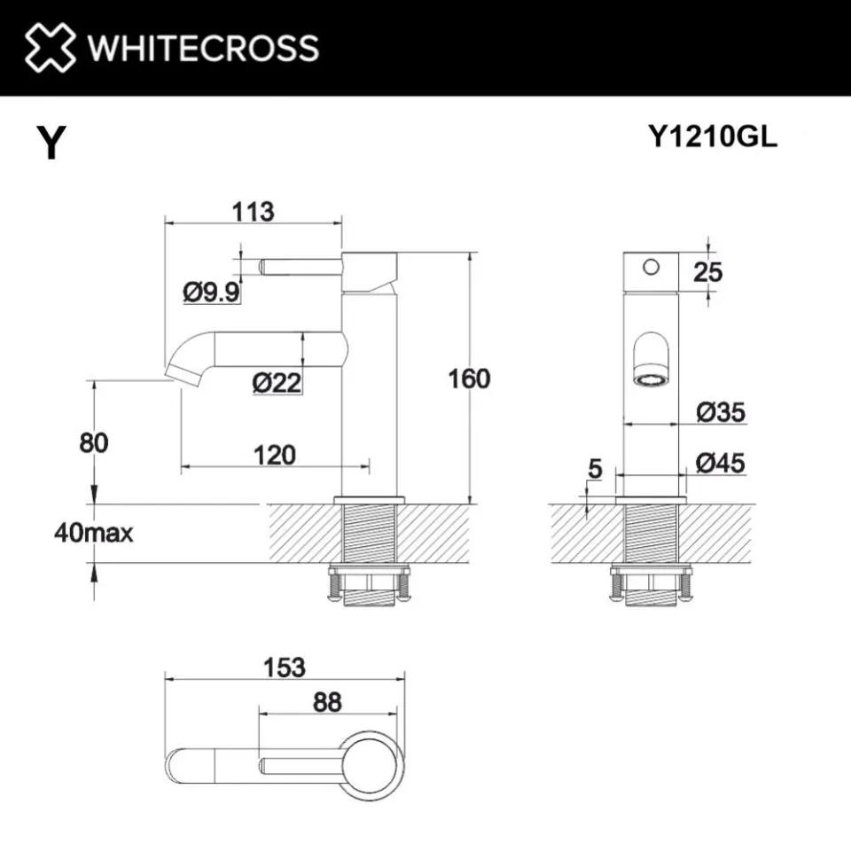 Смеситель Whitecross Y Gold Y1210GL для раковины золото