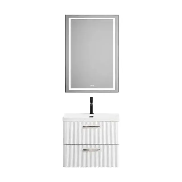 Комплект мебели BelBagno Дуэ (Due) 60 белый металлик,ручки сатиновый никель,зеркало с функцией антизапотевания