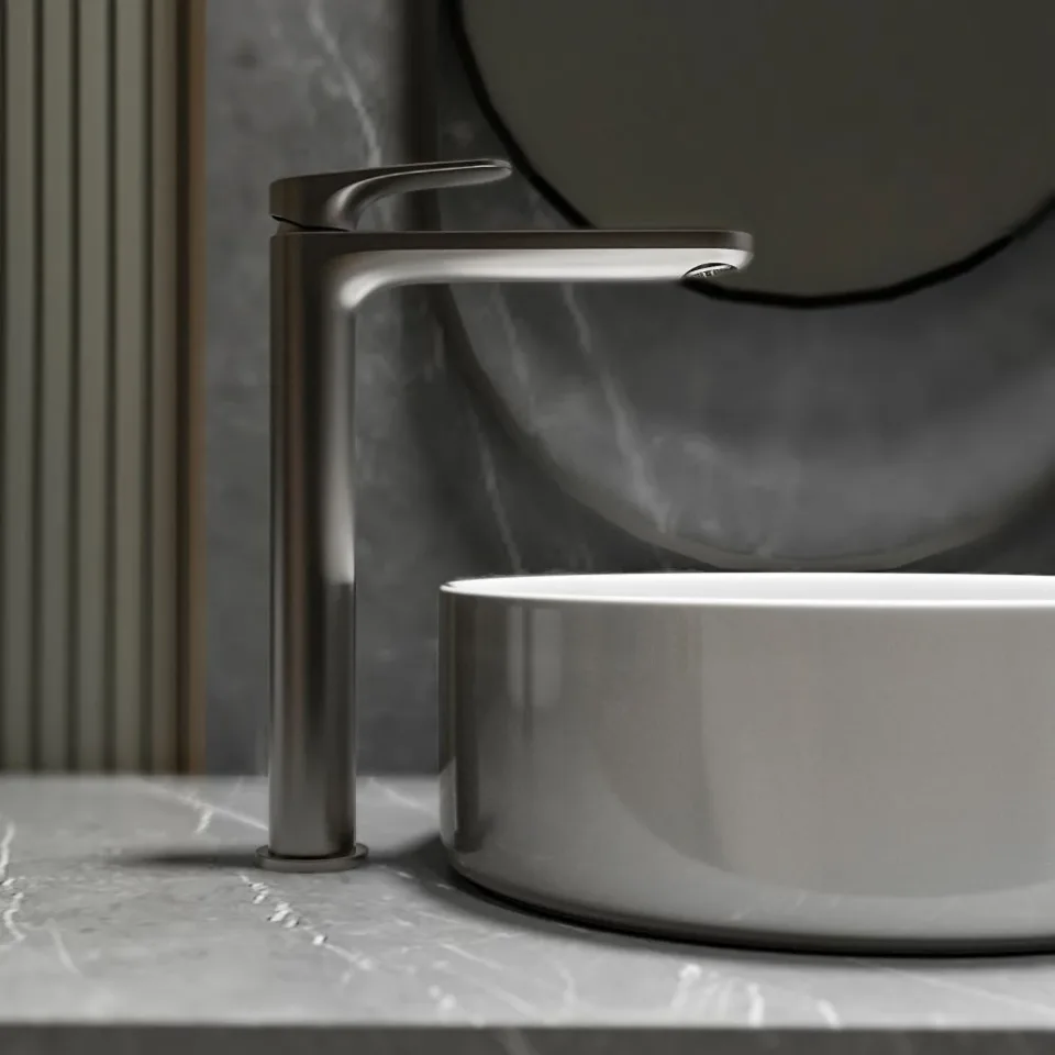 Смеситель Knotlor Слайд/Slide KN-84/GM для раковины вороненая сталь