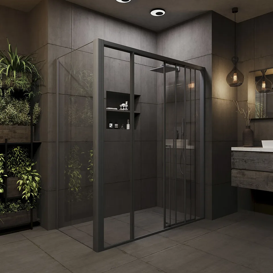 Боковая панель Veconi Premium Prato SP GR, 800x2000, брашированный графит, стекло прозрачное