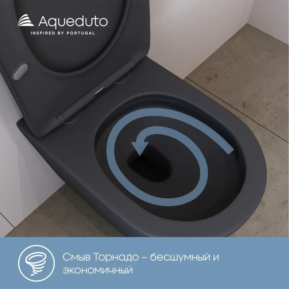 Унитаз подвесной безободковый с сиденьем с микролифтом Aqueduto Коне Плюс (Cone Plus) черный матовый