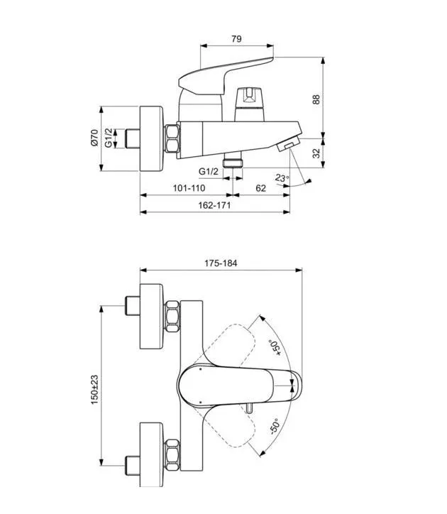 Смеситель Ideal Standard Ceraflex B1740AA для ванны и душа