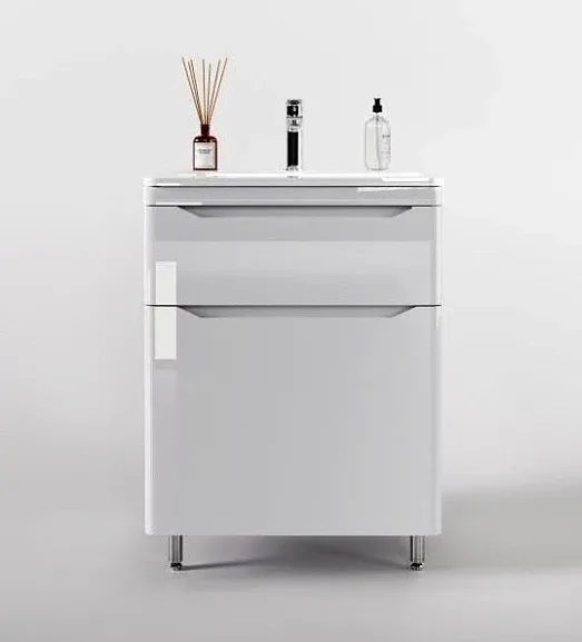Тумба с раковиной Style Line Марелла Люкс 60 напольная белый глянец