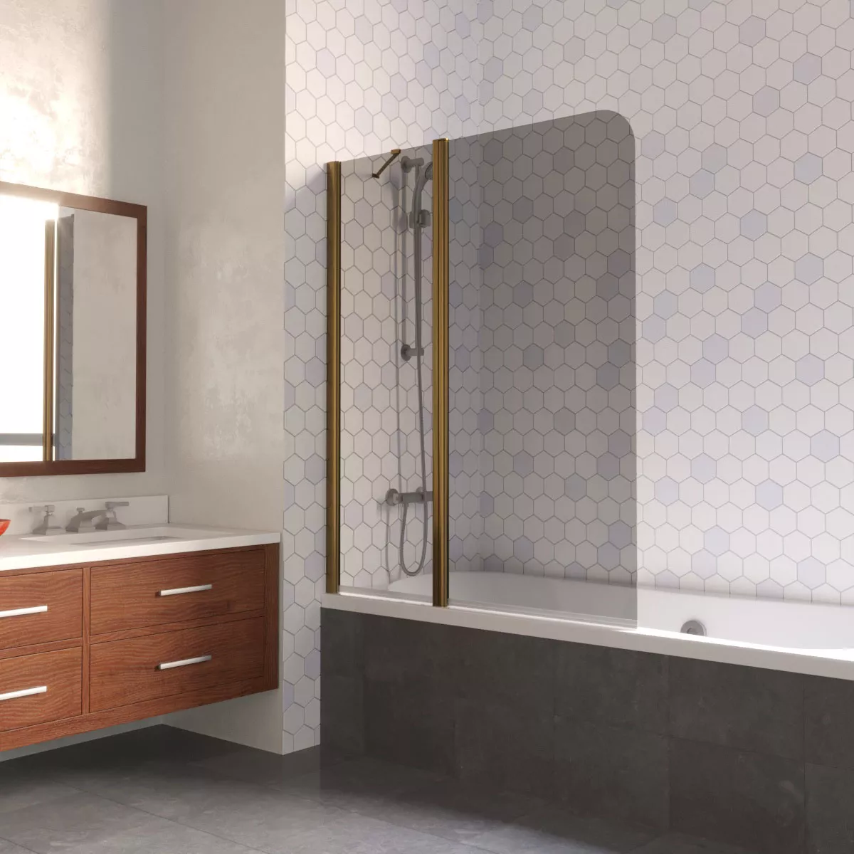 Шторка на ванную E2V LUX ST 115 05 07 L, профиль бронза, стекло графит