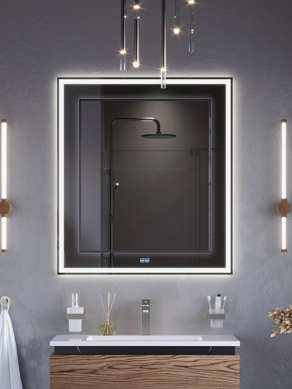 Зеркало со встроенной и контурной подсветками CEZARES CZR-SPC-RELAX-800-900-LED-TCH-GR