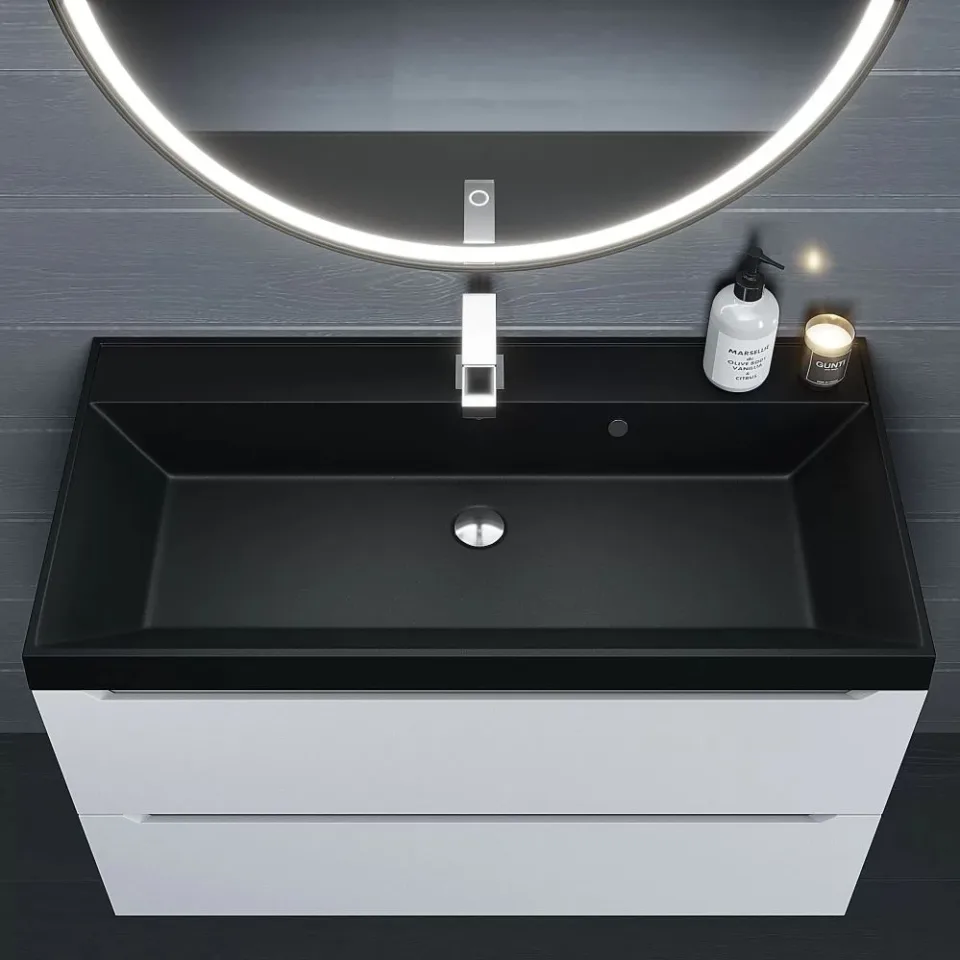 Встраиваемая раковина Uperwood Classic Quartz 100*45 черная матовая, космос