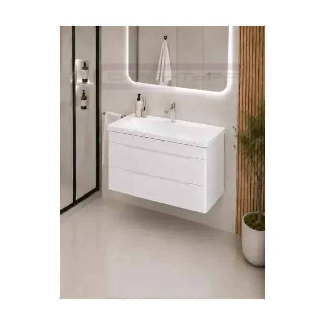 Аквадом Тумба Рада 80 см, подвесная, цвет белый, 2 ящика, с раковиной Modul Slim