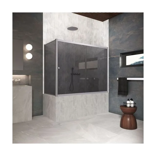 Шторка на ванную ZV+ZVF Protec 170*75 07 07, профиль матовый хром, стекло графит