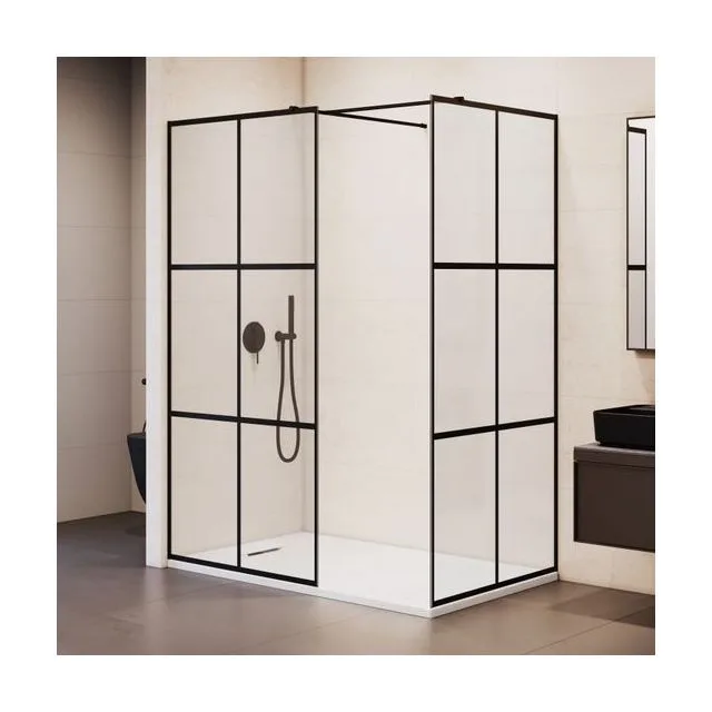 Душевая перегородка RGW WA-021B (WA-011B (2 шт.) + S-1220B) — 900x1000, прозрачное с узором, профиль черный