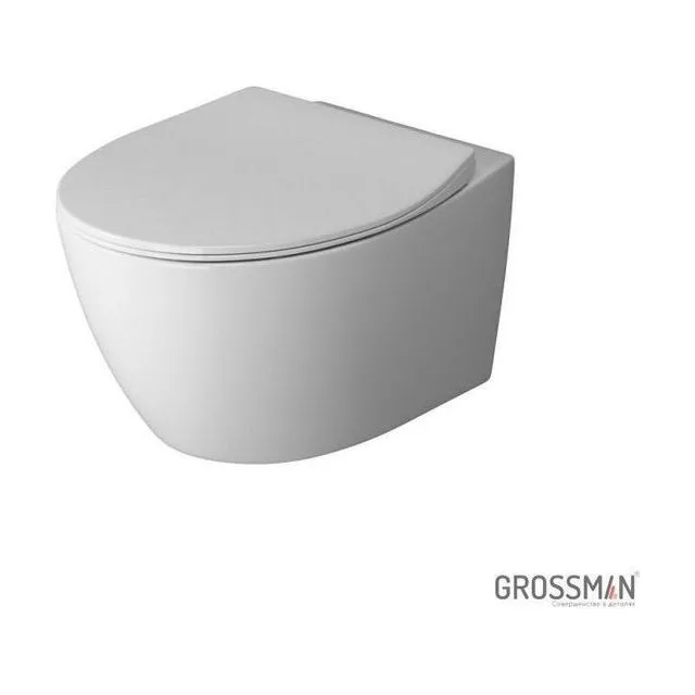 Унитаз подвесной Grossman GR-4405SQ (520х373х365) безободковый,смыв торнадо,белый с тонкой крышкой,микролифт