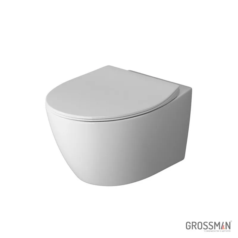 Унитаз подвесной Grossman GR-4405SQ (520х373х365) безободковый,смыв торнадо,белый с тонкой крышкой,микролифт