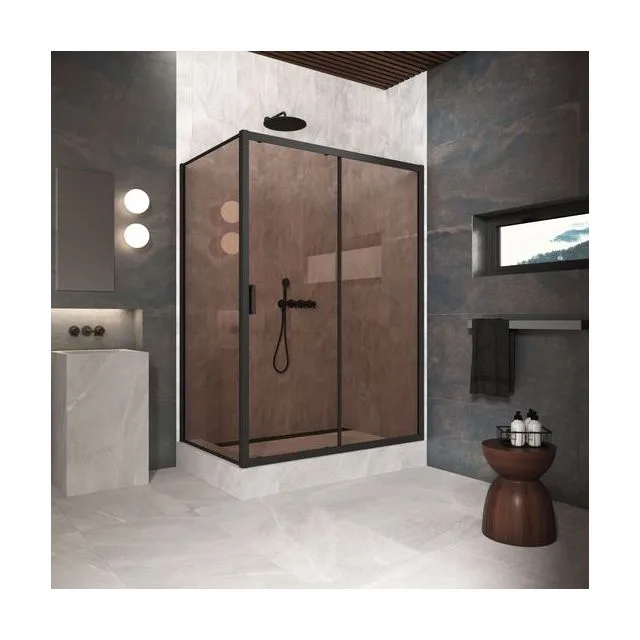 Душевое ограждение Vegas-Glass ZP+ZPV Protec 170×80×200 см, чёрный матовый, стекло бронза